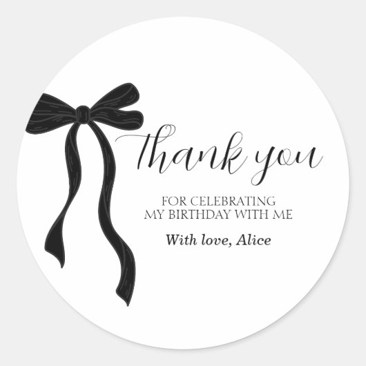 Black Bow Coquette Birthday Thank You Classic Roun Ronde Sticker (Voorkant)