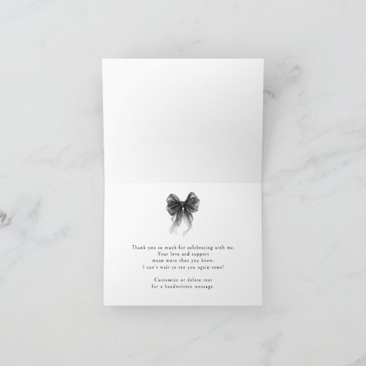 Black Bow Coquette Bridal Shower  Bedankkaart (Binnen)