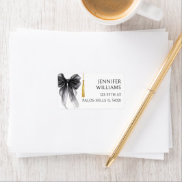 Black Bow Coquette Graduation Cap Return Address Etiket