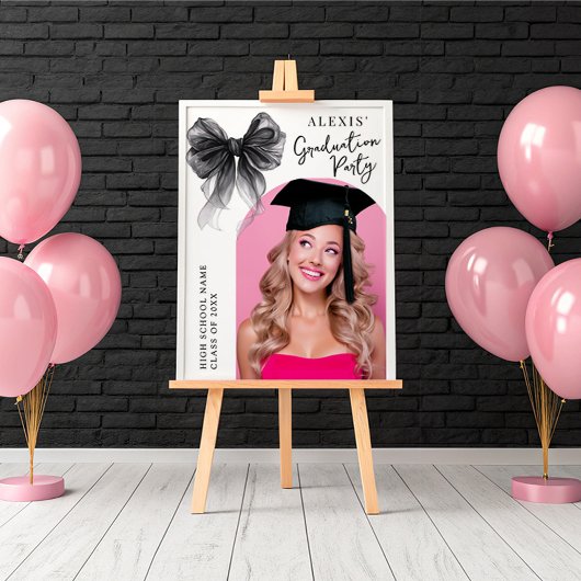 Black Bow Coquette Graduation Party Photo Sign Poster