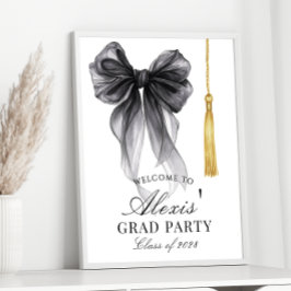 Black Bow Coquette Graduation Party Welcome sign Poster