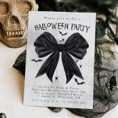 Black Bow Coquette Halloween Invitation Kaart