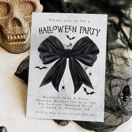 Black Bow Coquette Halloween Invitation Kaart