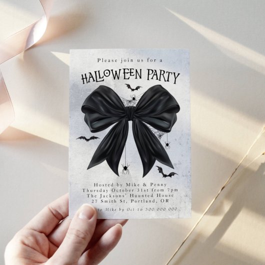 Black Bow Coquette Halloween Invitation Kaart