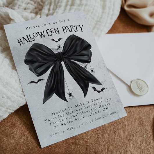 Black Bow Coquette Halloween Invitation Kaart