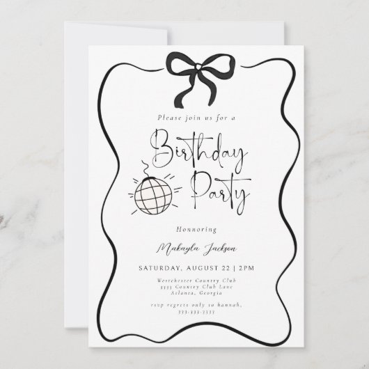 Black Bow Coquette Hand-drawn Party Birthday Kaart (Voorkant)