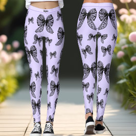 Black Bow Coquette Paarse Trendy Aangepaste Naam Leggings