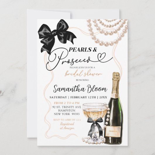Black Bow Coquette Parels en Prosecco Kaart (Voorkant)