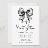 Black Bow Coquette Schattige Script Sweet 16 Kaart (Voorkant)