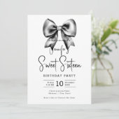 Black Bow Coquette Schattige Script Sweet 16 Kaart (Staand voorkant)