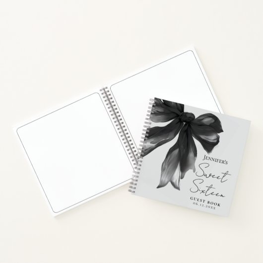 Black Bow Coquette Script Sweet 16 Guest Book Grey Notitieboek (Binnen)