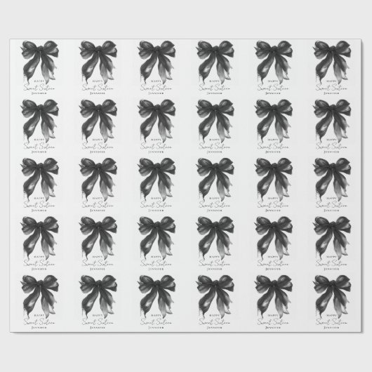 Black Bow Coquette Script Sweet 16 Party Cadeaupapier (Vlak)