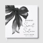 Black Bow Coquette Script Sweet 16 Party Gastenboek (Voorkant)