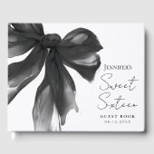Black Bow Coquette Script Sweet 16 Party Gastenboek (Voorkant)