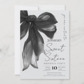 Black Bow Coquette Script Sweet 16 Party Gray  Kaart (Voorkant)