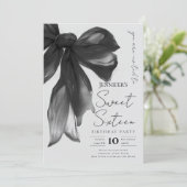 Black Bow Coquette Script Sweet 16 Party Gray  Kaart (Staand voorkant)