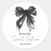 Black Bow Coquette Script Sweet 16 Party Ronde Sticker (Voorkant)
