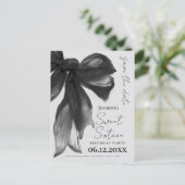 Black Bow Coquette Sweet 16 Save the Date Grey Briefkaart (Staand voorkant)