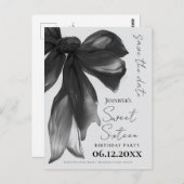 Black Bow Coquette Sweet 16 Save the Date Grey Briefkaart (Voorkant / Achterkant)