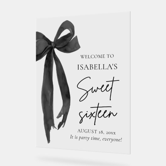 Black Bow Coquette Sweet 16 Verjaardag Welkom Acryl Bord (Hoek)