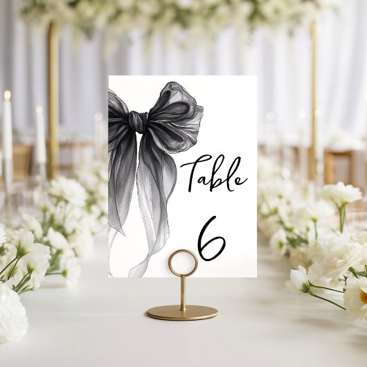 Black Bow Coquette Themed Wedding Table Number Kaart
