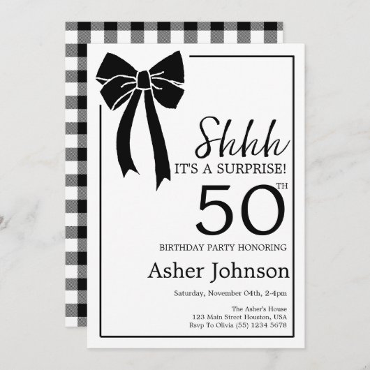 Black Bow Coquette Verrassing 50ste Verjaardagsfee Kaart (Voorkant / Achterkant)