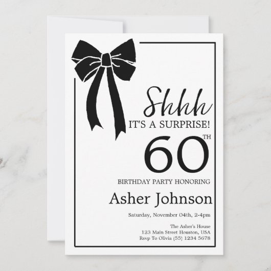 Black Bow Coquette Verrassing 60ste Verjaardagsfee Kaart (Voorkant)