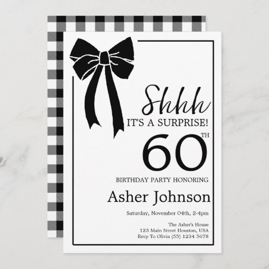 Black Bow Coquette Verrassing 60ste Verjaardagsfee Kaart (Voorkant / Achterkant)