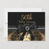 Black Bow & Damask Gold 50e Jubileum RSVP (Voorkant)