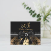 Black Bow & Damask Gold 50e Jubileum RSVP (Staand voorkant)