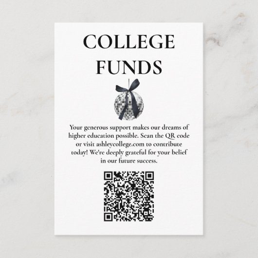 Black Bow Disco Ball Afstudeerfeest Informatiekaartje (Voorkant)