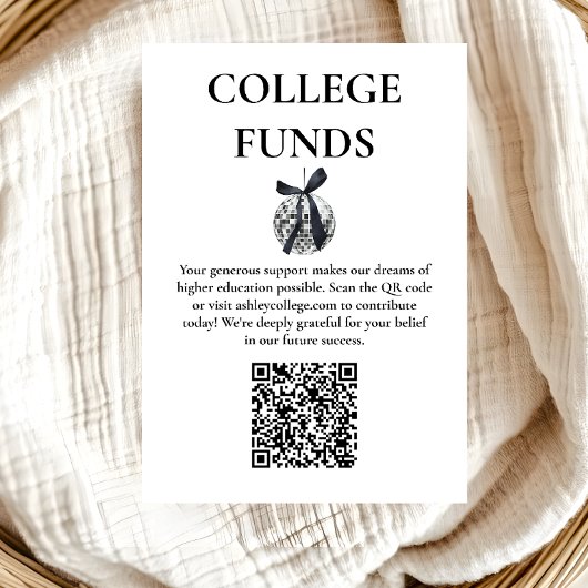 Black Bow Disco Ball Afstudeerfeest Informatiekaartje