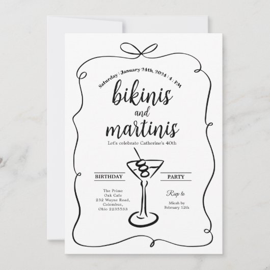 Black Bow Elegant Bikini's en Martinis Verjaardag Kaart (Voorkant)