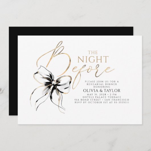 Black Bow Elegant Modern Chic Rehearsal Dinner Kaart (Voorkant / Achterkant)