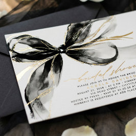 Black Bow Elegant Romantic Modern Bridal Shower Folie Uitnodiging