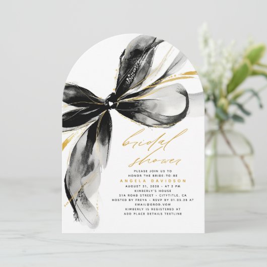 Black Bow Elegant Romantic Whimsical Bridal Shower Kaart (Staand voorkant)