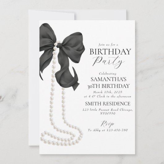 Black Bow en Pearl 30e verjaardag uitnodiging (Voorkant)