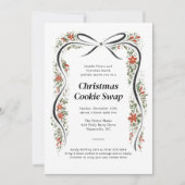 Black Bow en Poinsettias kerstvakantie Kaart (Voorkant)