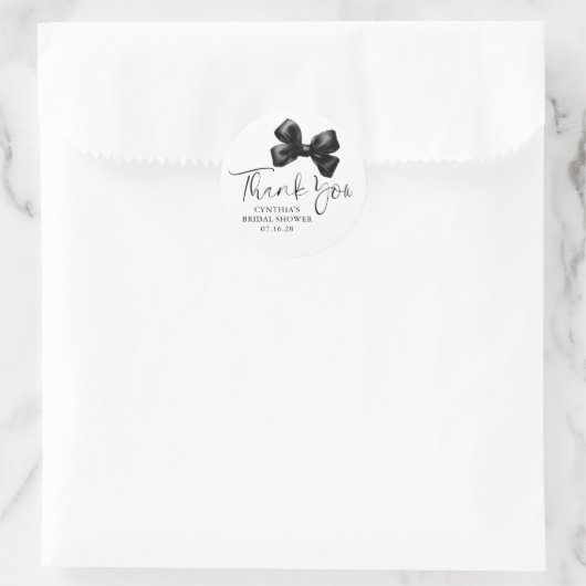 Black Bow Favors Bridal Shower Thank You  Ronde Sticker (Tas)