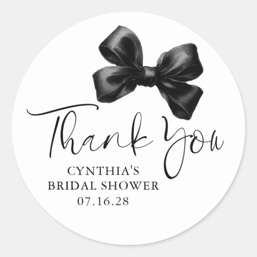 Black Bow Favors Bridal Shower Thank You  Ronde Sticker (Voorkant)