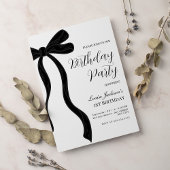 Black Bow First Birthday Party Invitation Kaart
