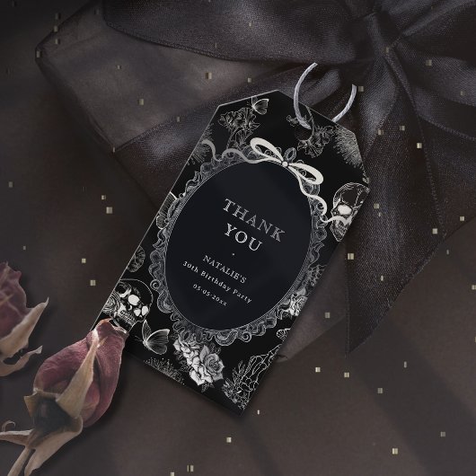 Black Bow Floral Skull RIP 20s 30th Birthday Party Cadeaulabel
