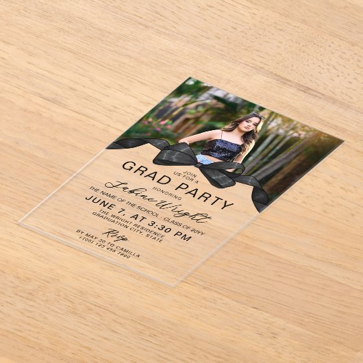 Black Bow Foto Afstudeerfeest Acryl Uitnodigingen (Laagn)