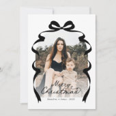 Black Bow Foto Vrolijke Kerstboog Feestdagenkaart (Voorkant)