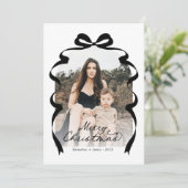 Black Bow Foto Vrolijke Kerstboog Feestdagenkaart (Staand voorkant)