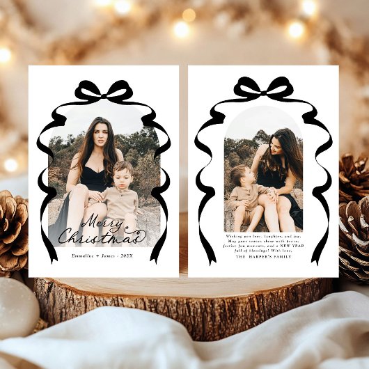 Black Bow Foto Vrolijke Kerstboog Feestdagenkaart