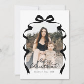 Black Bow Foto Vrolijke Kerstboog Feestdagenkaart (Voorkant)