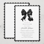 Black Bow Girl Baptism Invitation Kaart (Voorkant / Achterkant)