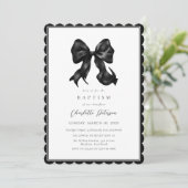 Black Bow Girl Baptism Invitation Kaart (Staand voorkant)