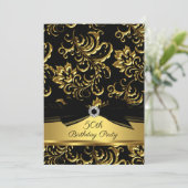Black bow Gold Damask 50e verjaardagsfeestje Kaart (Staand voorkant)
